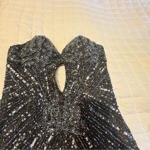 Primavera Couture Black and Silver Sequin Prom Dress